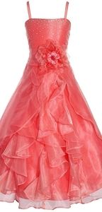 Tea length long rhinestone dress peachy/pink color